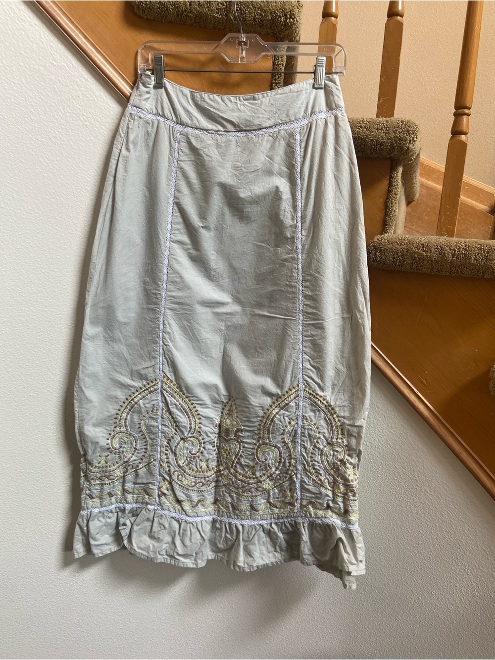 Vintage Cotton Muted Gray Maxi Skirt with Embroidery some defects women's size S - Picture 2 of 13